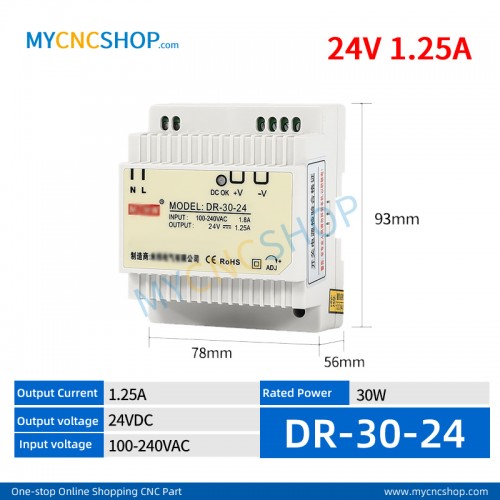 DR-30-24 Single Output Industrial DIN Rail Switching Power Supply AC-DC SMPS 24VDC 1.25A 30W
