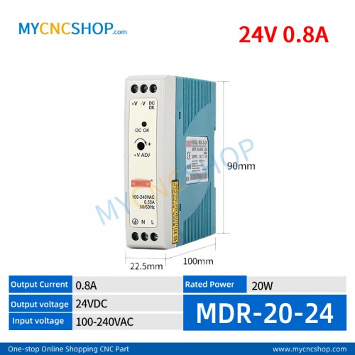 MDR-20-24 Single Output Industrial DIN Rail Switching Power Supply AC-DC SMPS 24VDC 0.8A 20W