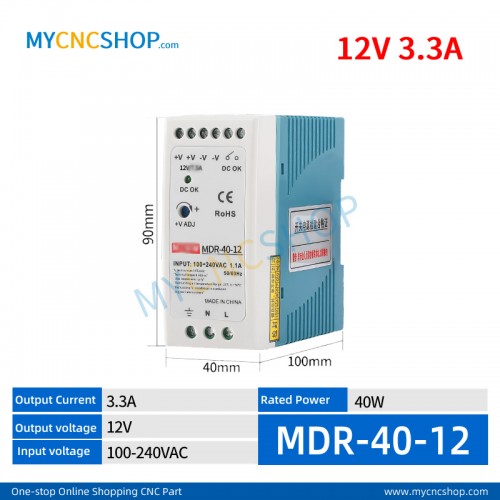 MDR-40-12 Single Output Industrial DIN Rail Switching Power Supply AC-DC SMPS 12VDC 3.3A 40W