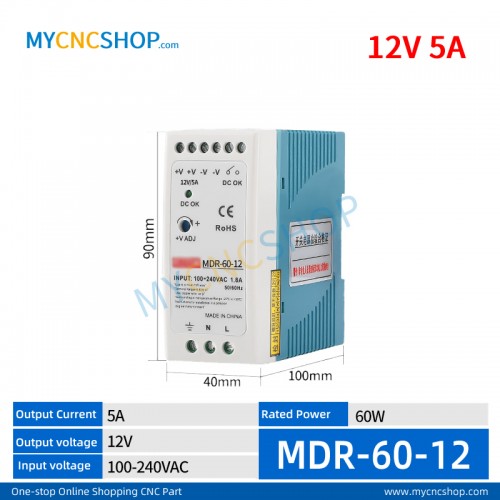 MDR-60-12 Single Output Industrial DIN Rail Switching Power Supply AC-DC SMPS 12VDC 5A 60W