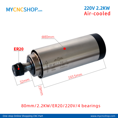 CNC spindle CHANGSHENG DIA.80mm 2.2KW ER20 4bearing For Engraving Milling