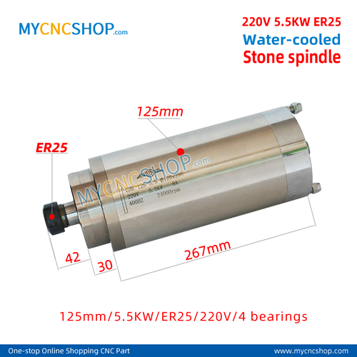 CNC spindle CHANGSHENG DIA.125mm 5.5KW er25 220v 4bearing  stone For Engraving Milling
