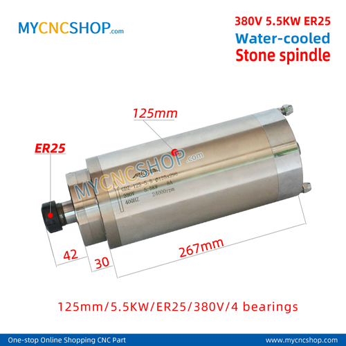 CNC spindle CHANGSHENG DIA.125mm 5.5KW er25 380v 4bearing  stone For Engraving Milling