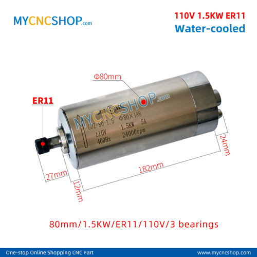 CNC spindle CHANGSHENG DIA.80mm 1.5KW er11 110v 3bearing For Engraving Milling