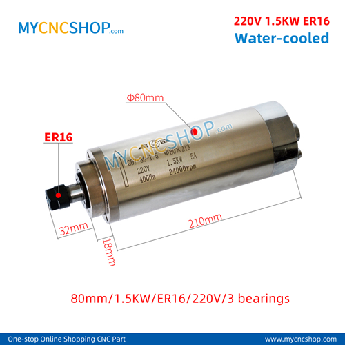 CNC spindle CHANGSHENG DIA.80mm 1.5KW er16 220v 3bearing For Engraving Milling