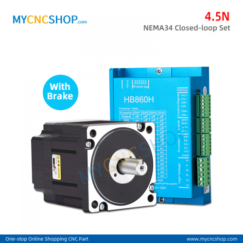 NEMA34 8A 4.5N Brake Closed-Loop Stepper Motor with encoder with brake Hybrid driver HB860H + 3meter cable 