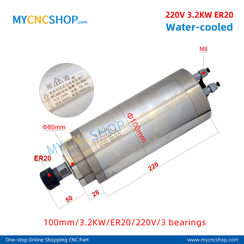 CNC router spindle SHUNTONG DIA.100mm 3.2KW ER20 220v 3bearing For Engraving Milling