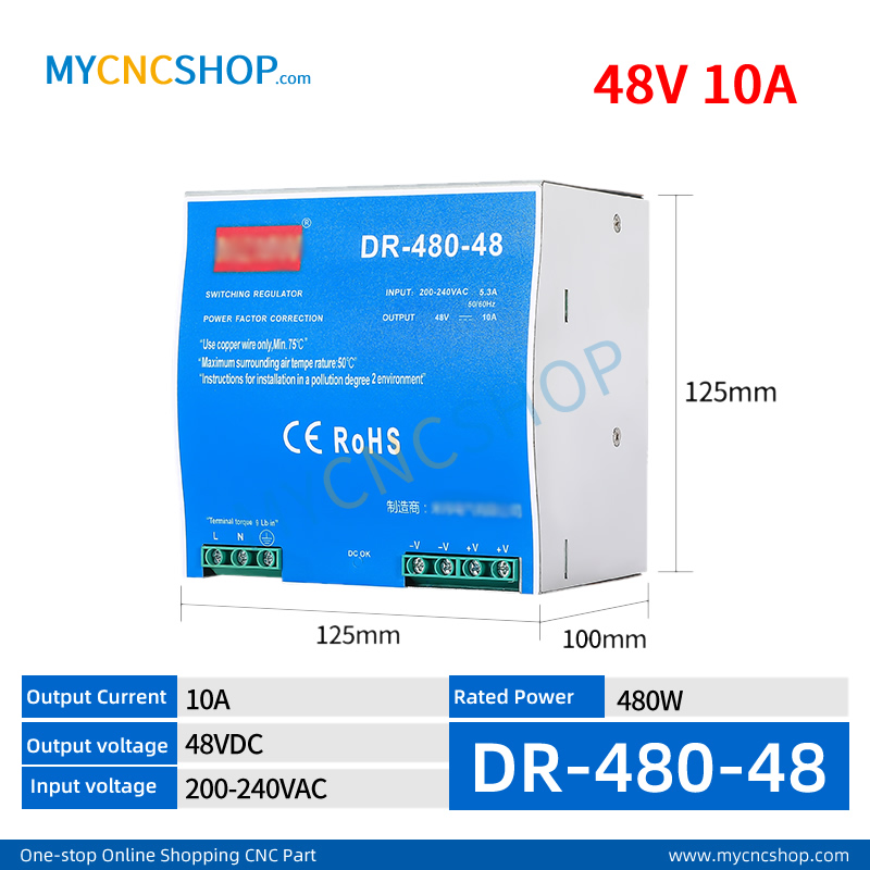 DR-480-48 Single Output Industrial DIN Rail Switching Power Supply AC-DC SMPS 24VDC 10A 480W