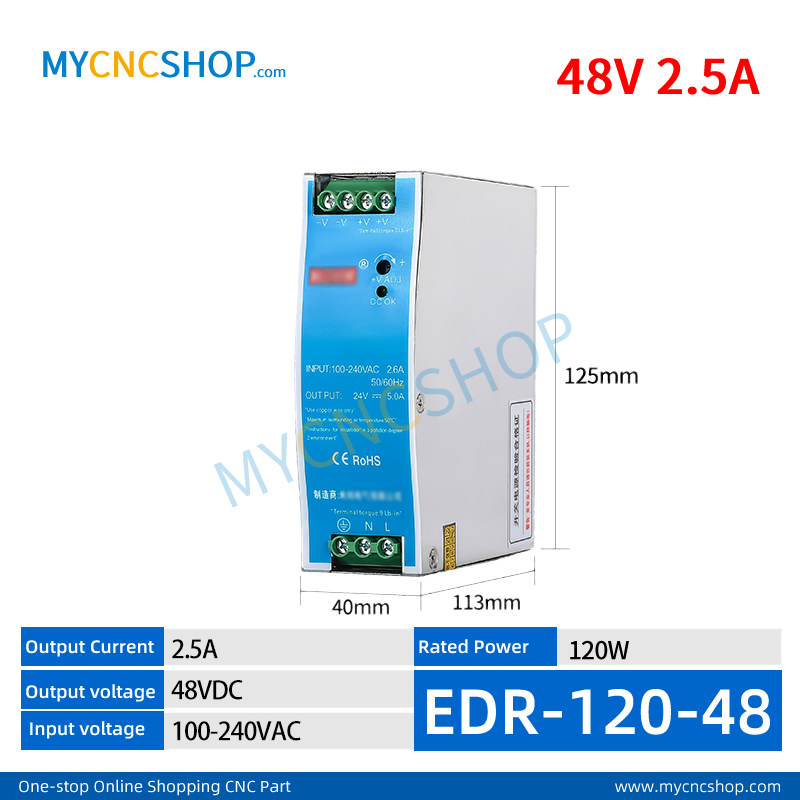 EDR-120-48 Single Output Industrial DIN Rail Switching Power Supply AC-DC SMPS 48VDC 2.5A 120W