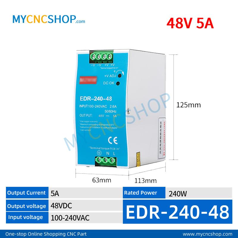 EDR-240-48 Single Output Industrial DIN Rail Switching Power Supply AC-DC SMPS 48VDC 5A 240W