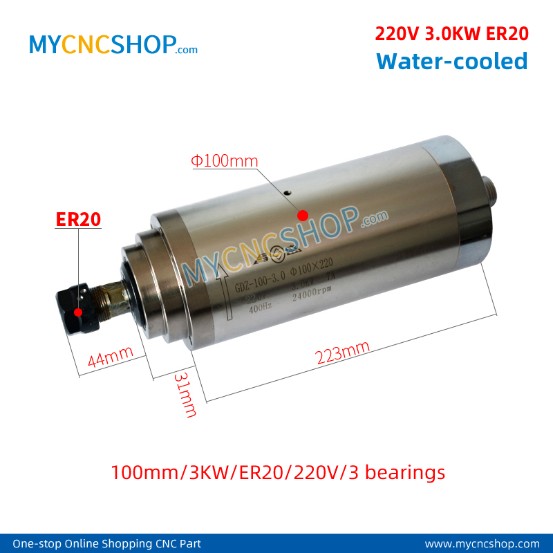 220V 3.0KW ER20 Water-cooled spindle 100mm 3.0KW er20 220v 3bearing