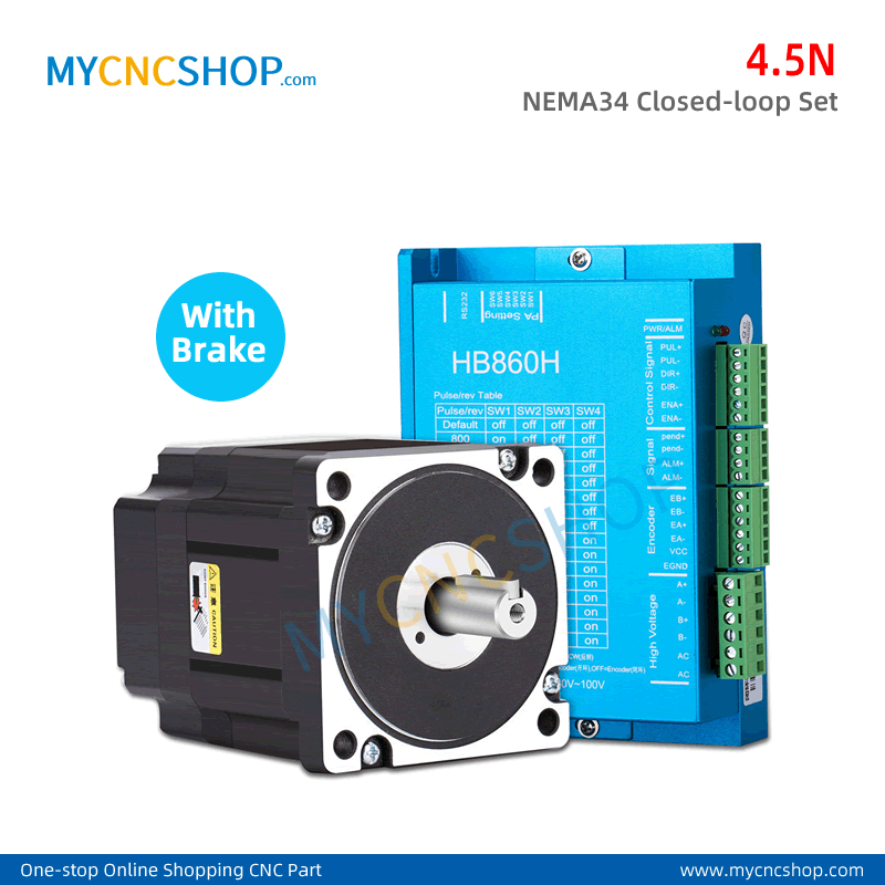 4.5N NEMA34 Closed Loop Stepper Motor with Brake encoder driver HB860H with cable